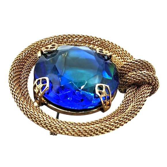 Vintage Rhinestone Jewelry Set Brooch Earrings Givre' or Sabrina Blue Green Glas - Picture 7 of 12